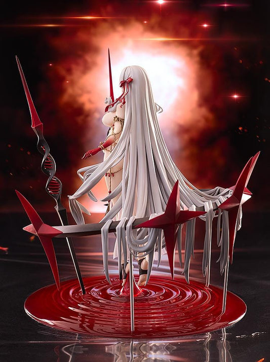 Fate Grand Order Archer Durga 1/7 scale figure with silver hair, red accents, and large spear-like weapons on a dramatic base