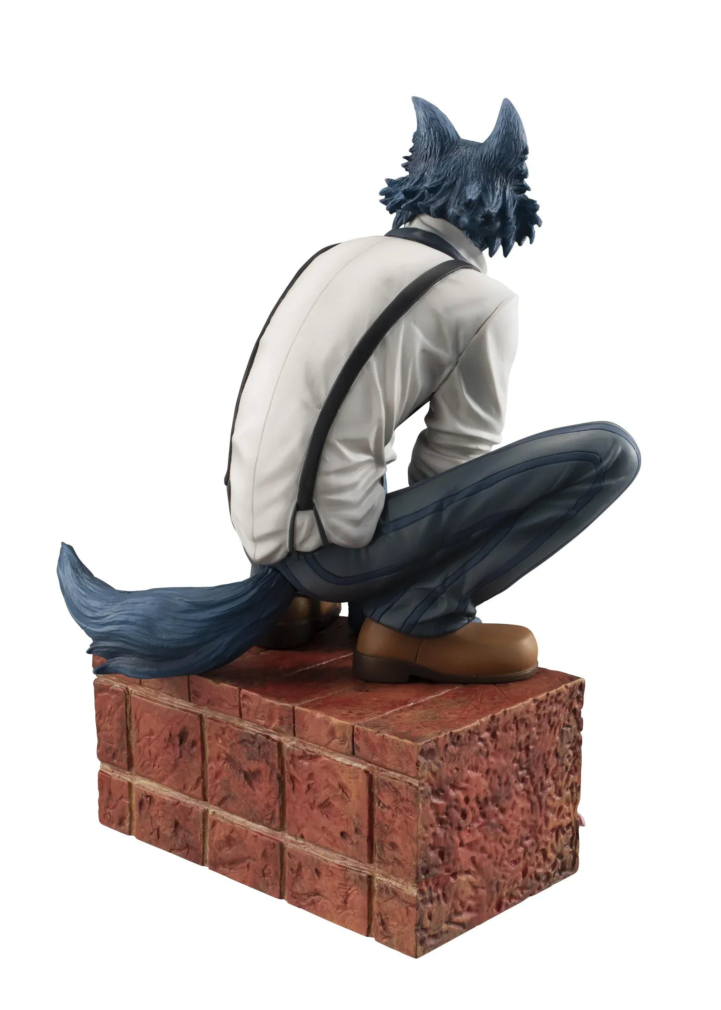 Legoshi Beastars figure rerun seated on brick base with detailed fur and casual outfit