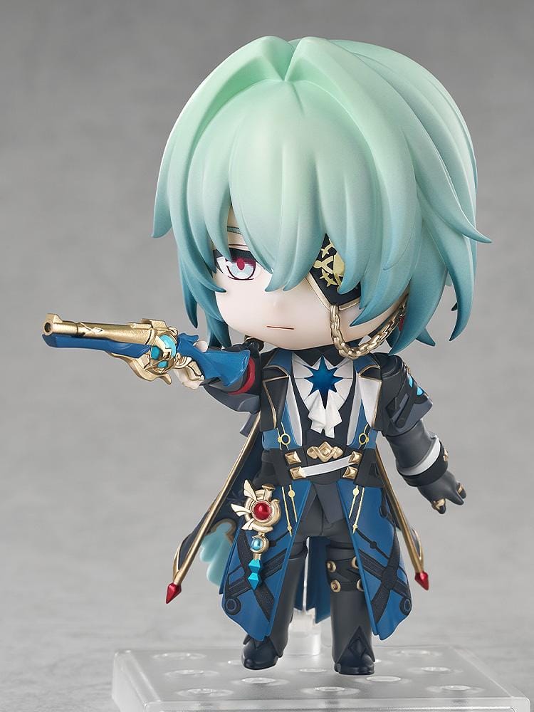 Honkai Star Rail Nendoroid Anaxa Figure featuring Anaxa with mint-green hair, red eyes, ornate outfit details, and translucent blue effect accessory.