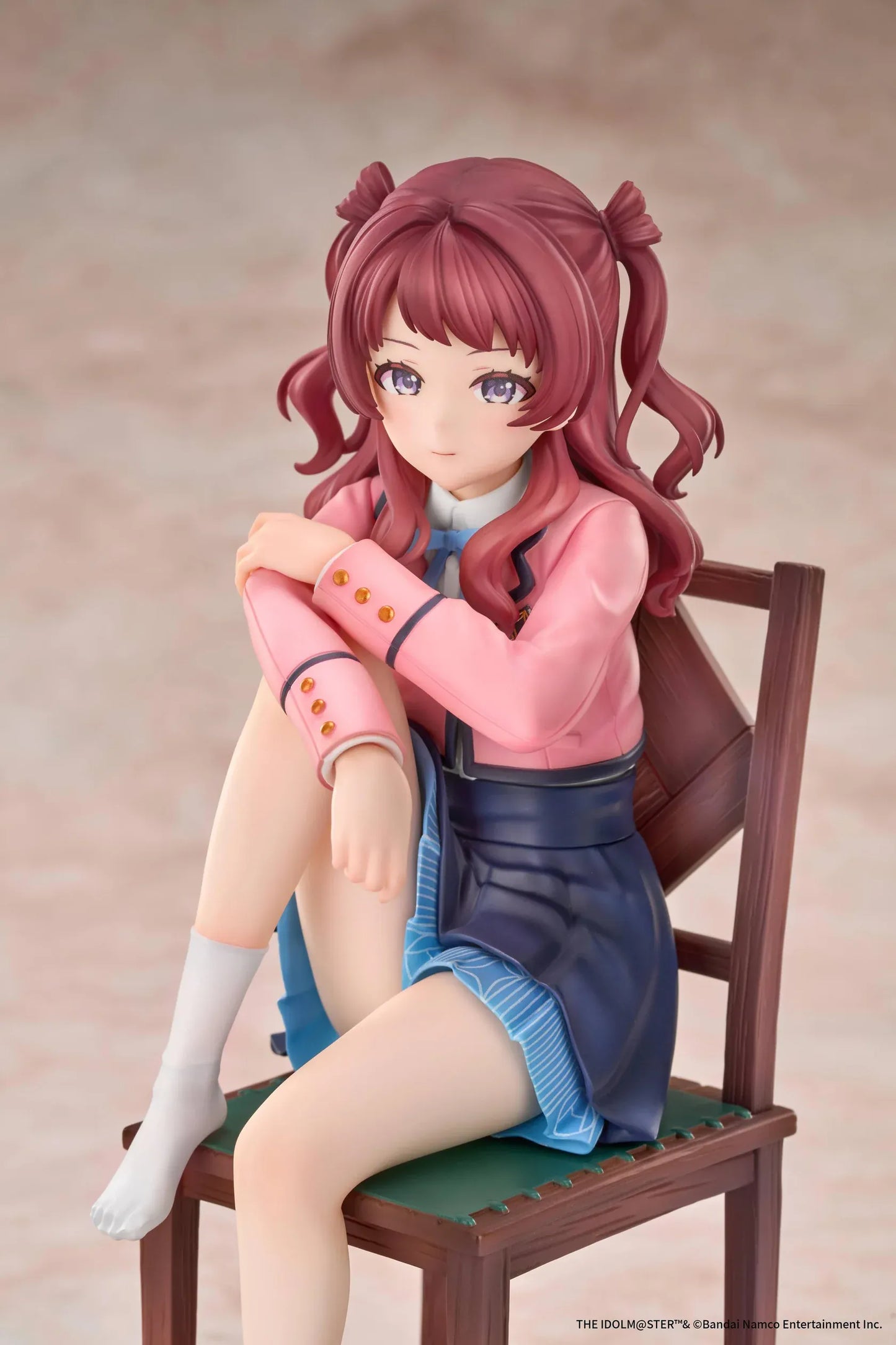 The Idolmaster Gakuen Saki Hanami Iris After the Rain Pre-Training Ver. 1/7 scale figure seated on a wooden chair.
