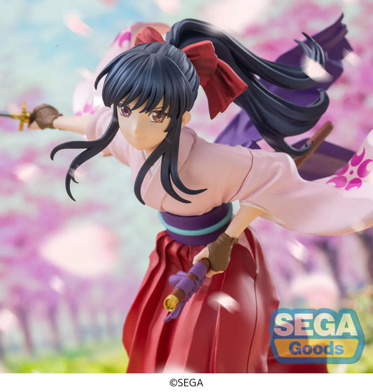 Sakura Wars Sakura Shinguji Luminasta figure in dynamic sword pose with flowing kimono and effect base