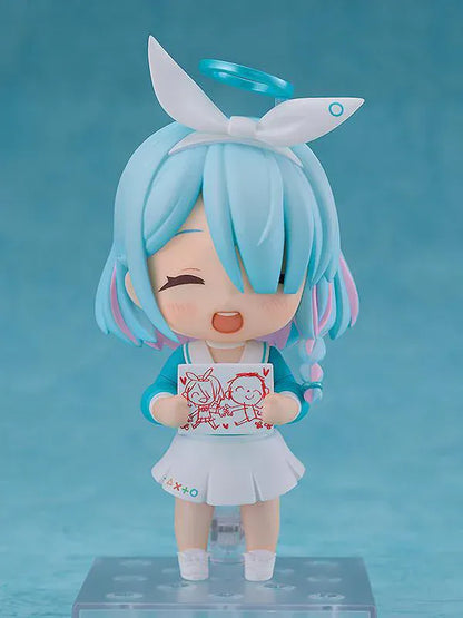 Blue Archive Nendoroid No.2245 Arona re-run chibi figure with pastel blue hair, halo, and sailor outfit holding staff