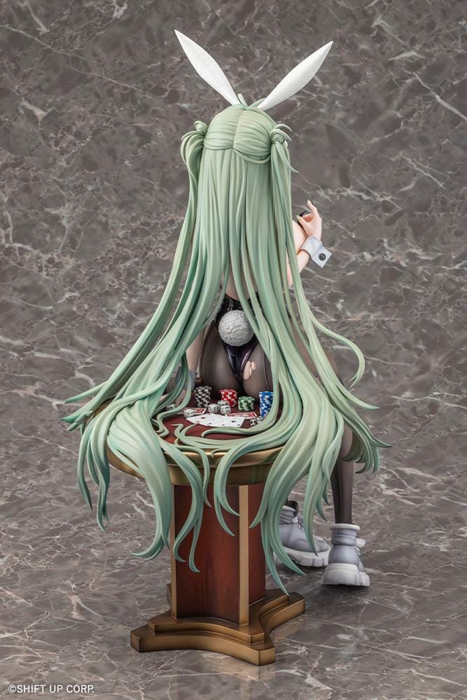 Soda Twinkling Bunny 1/4 scale figure seated in a black bunny outfit with sheer tights, mint-green twin tails, and tall bunny ears.