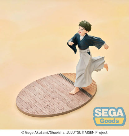 Luminasta Naoya Zen’in Childhood figure running barefoot in a blue top and gray hakama, smiling on an oval base with wood-style flooring.