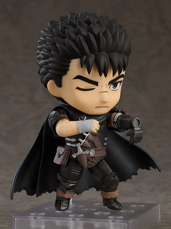 Berserk Nendoroid Guts Figure Rerelease featuring Guts with spiked black hair, armor, black cape, serious expression, and Dragon Slayer sword.