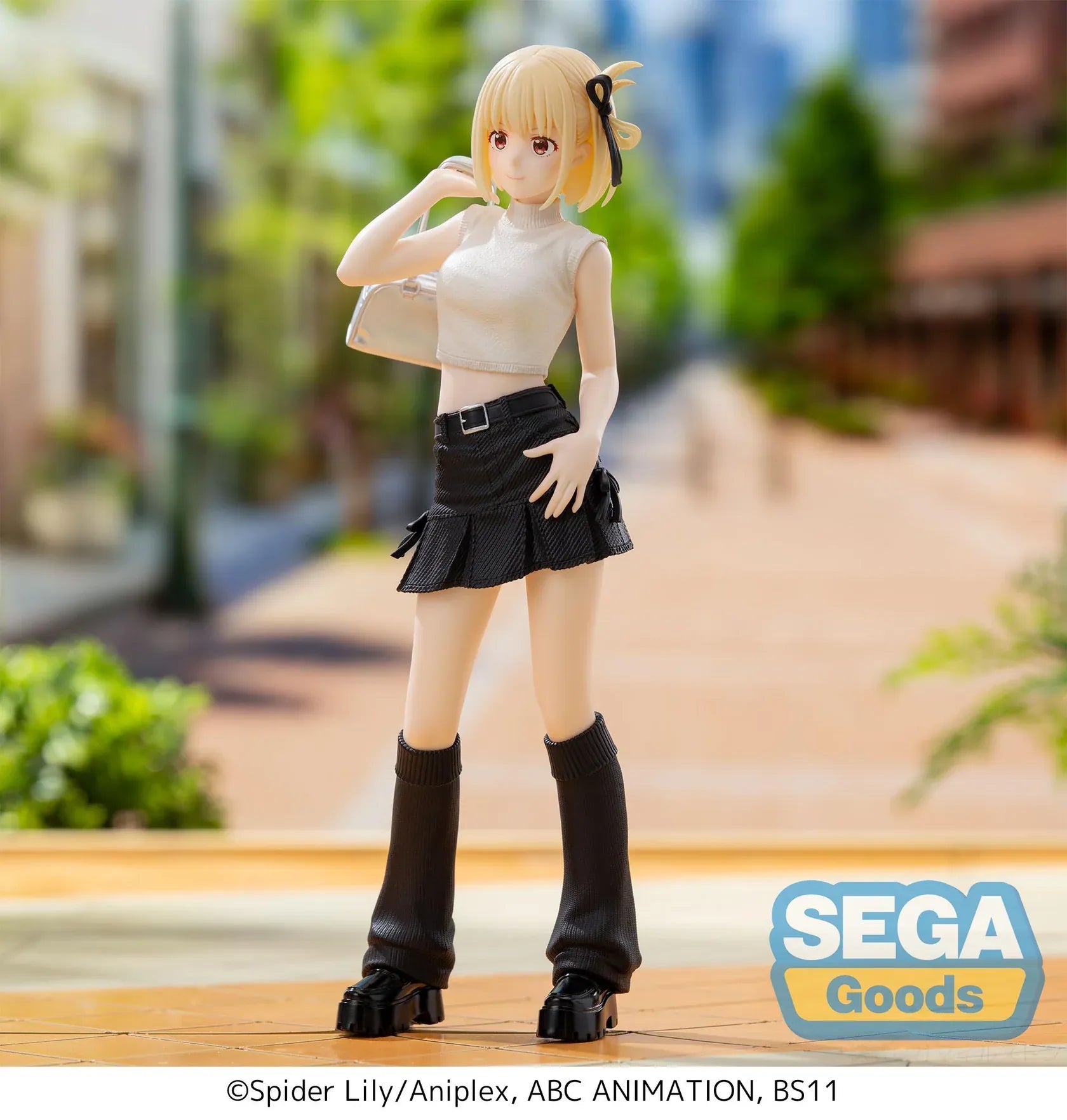 Lycoris Recoil High Premium Figure Chisato Nishikigi Street Snap Figure wearing a white crop top and black skirt
