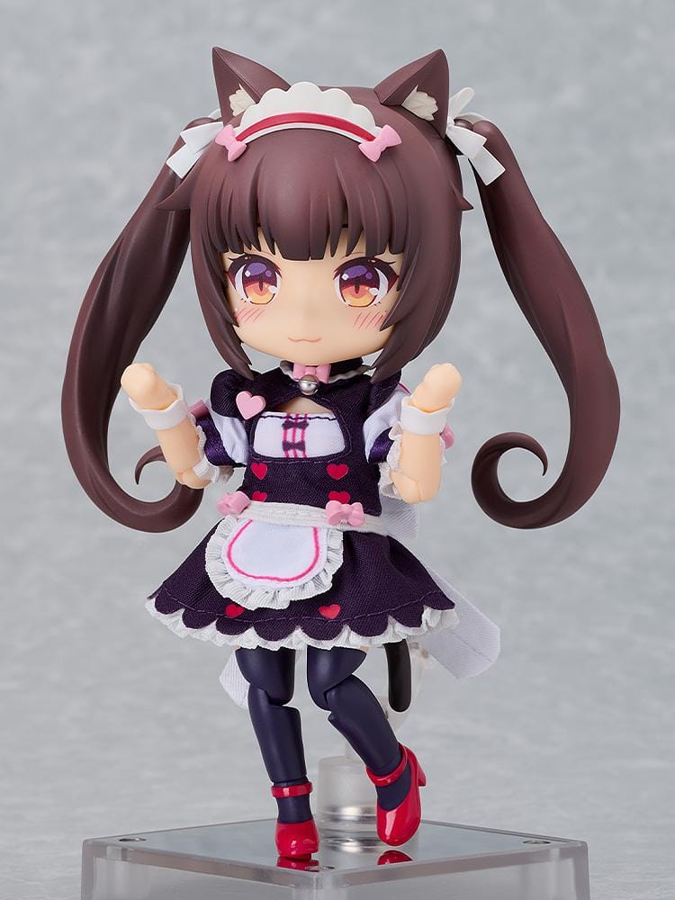 Nekopara Sekai Connect Nendoroid Doll Chocola with cat ears, twin-tails, maid outfit, frilly apron, and paw pose