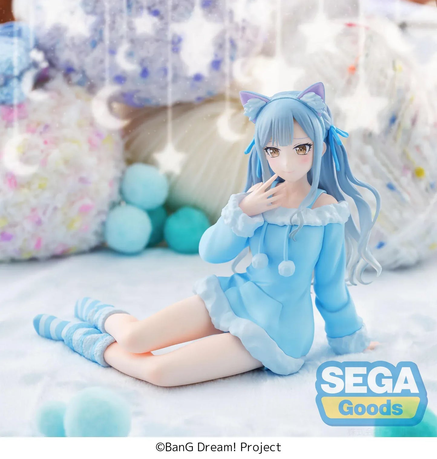 BanG Dream Yumemirize Sakiko Togawa Pajama Party Figure in blue pajamas with cat ears and striped socks