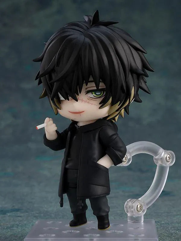 Slow Damage Nendoroid Towa Figure rerelease with black hair, green eye, facial scars, and black outfit