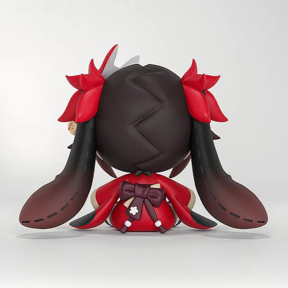 Honkai Star Rail HUGGY BOOM Sparkle's Bomb Doll featuring a chibi-style Sparkle doll with red outfit, black hair, fox mask, pink eyes, and seated pose.