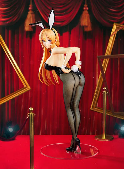 Erina Nakiri Bunny Ver. figure with long golden hair, purple eyes, black bunny ears and outfit, white cuffs, patterned tights, and black heels.