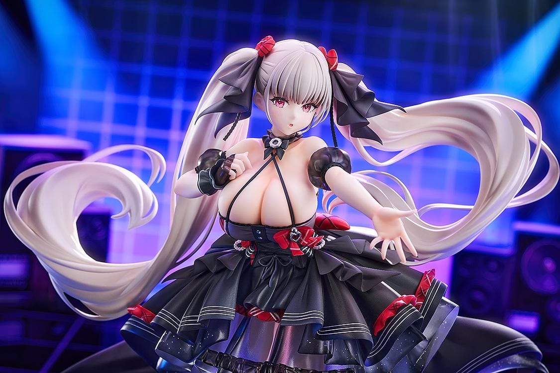 Azur Lane Formidable μ Equipment 1/7 scale figure in black and red idol-style dress with long twin tails standing on themed base