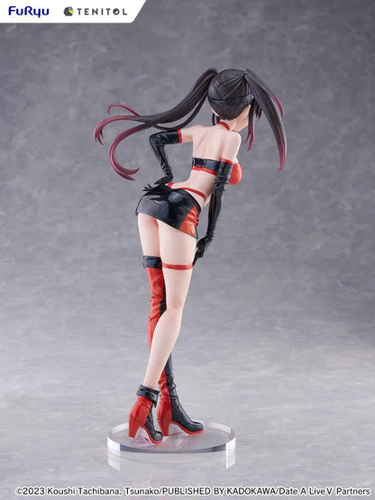 Date A Live V Tenitol Tall Kurumi Tokisaki Race Queen Ver. Figure featuring Kurumi with twin-tail hair, black-and-red race queen outfit, visor, gloves, and thigh-high boot styling.