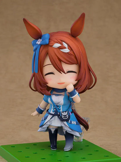 Uma Musume Pretty Derby Nendoroid Super Creek figure with blue outfit, horse ears, and cheerful expression