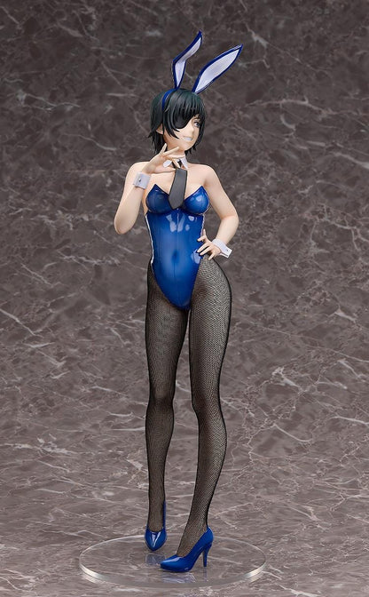 Chainsaw Man B-Style Himeno (Bunny Ver.) 1/4 Scale Figure wearing a glossy blue bunny suit, fishnet tights, and heels, standing confidently.