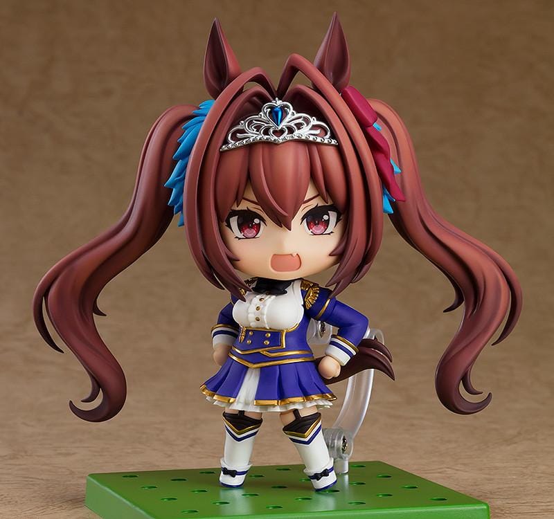 Umamusume Pretty Derby Nendoroid Daiwa Scarlet figure featuring twin-tail hair, horse ears, tiara, and blue white and gold outfit