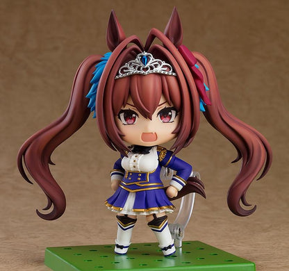 Umamusume Pretty Derby Nendoroid Daiwa Scarlet figure featuring twin-tail hair, horse ears, tiara, and blue white and gold outfit