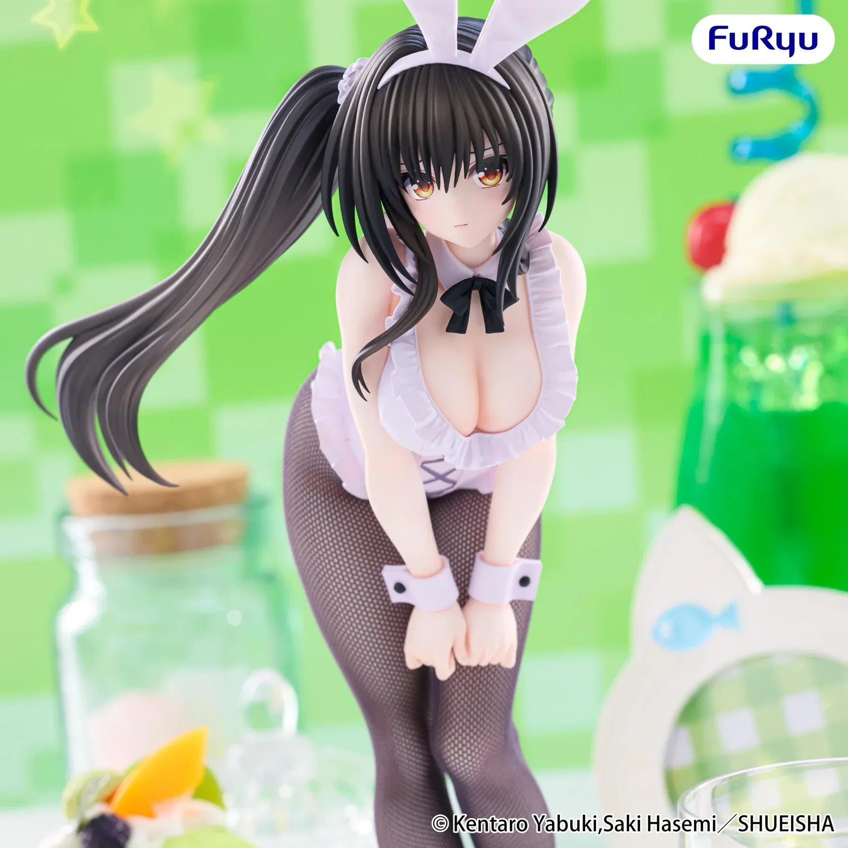 To Love-Ru Darkness BiCute Bunnies Yui Kotegawa Figure wearing a black and white bunny outfit with fishnet tights and white bunny ears