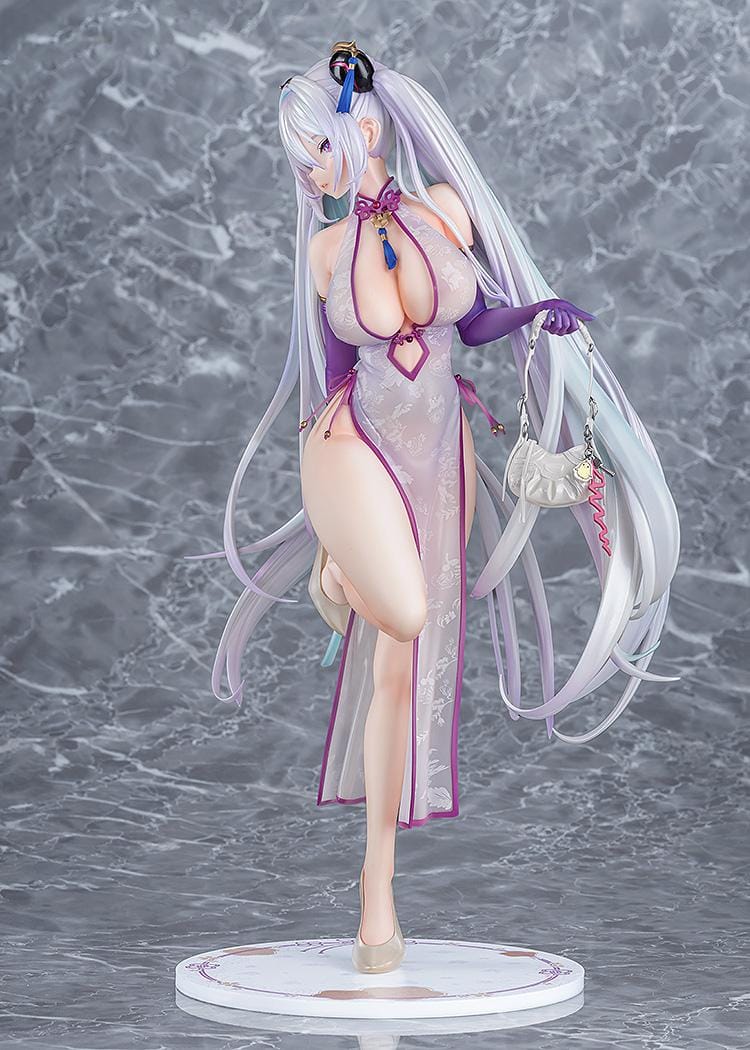 Azur Lane Kearsarge Springtime Monitoring 1/6 Scale Figure featuring long silver hair, an elegant white and purple outfit, handbag, and high heels