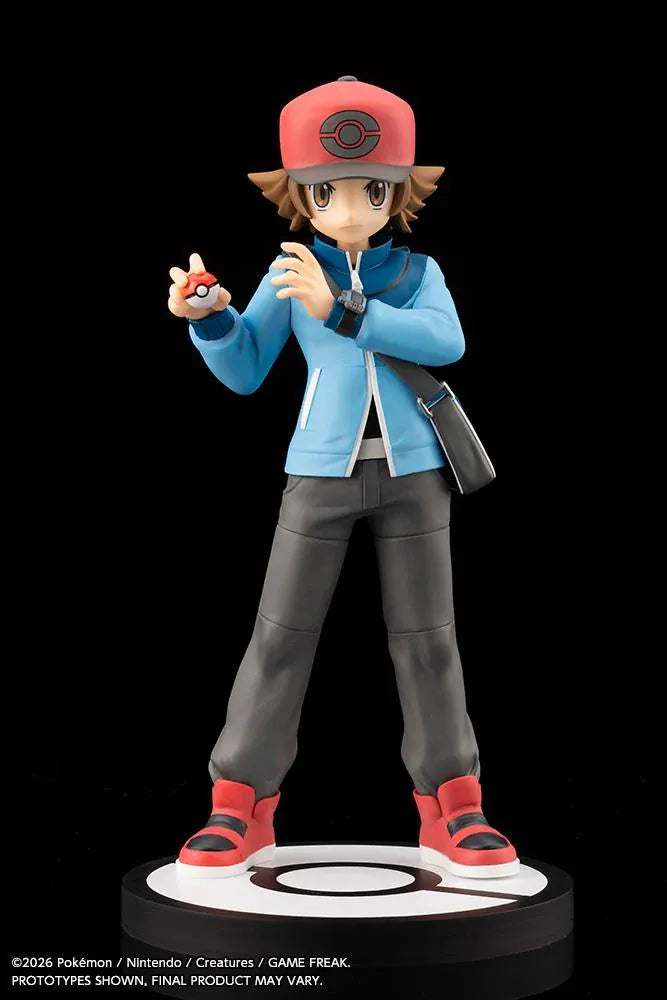Pokemon ARTFX J Hilbert with Victini 1/8 scale figure featuring Hilbert holding a Poke Ball with Victini and flame effects
