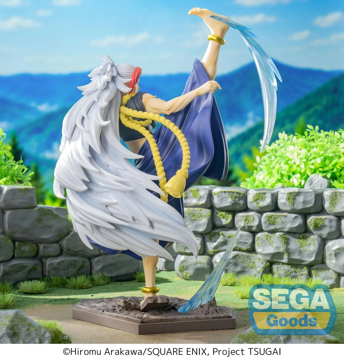 Daemons of the Shadow Realm Luminasta Left Figure performing a high kick with blue effect parts and flowing white hair