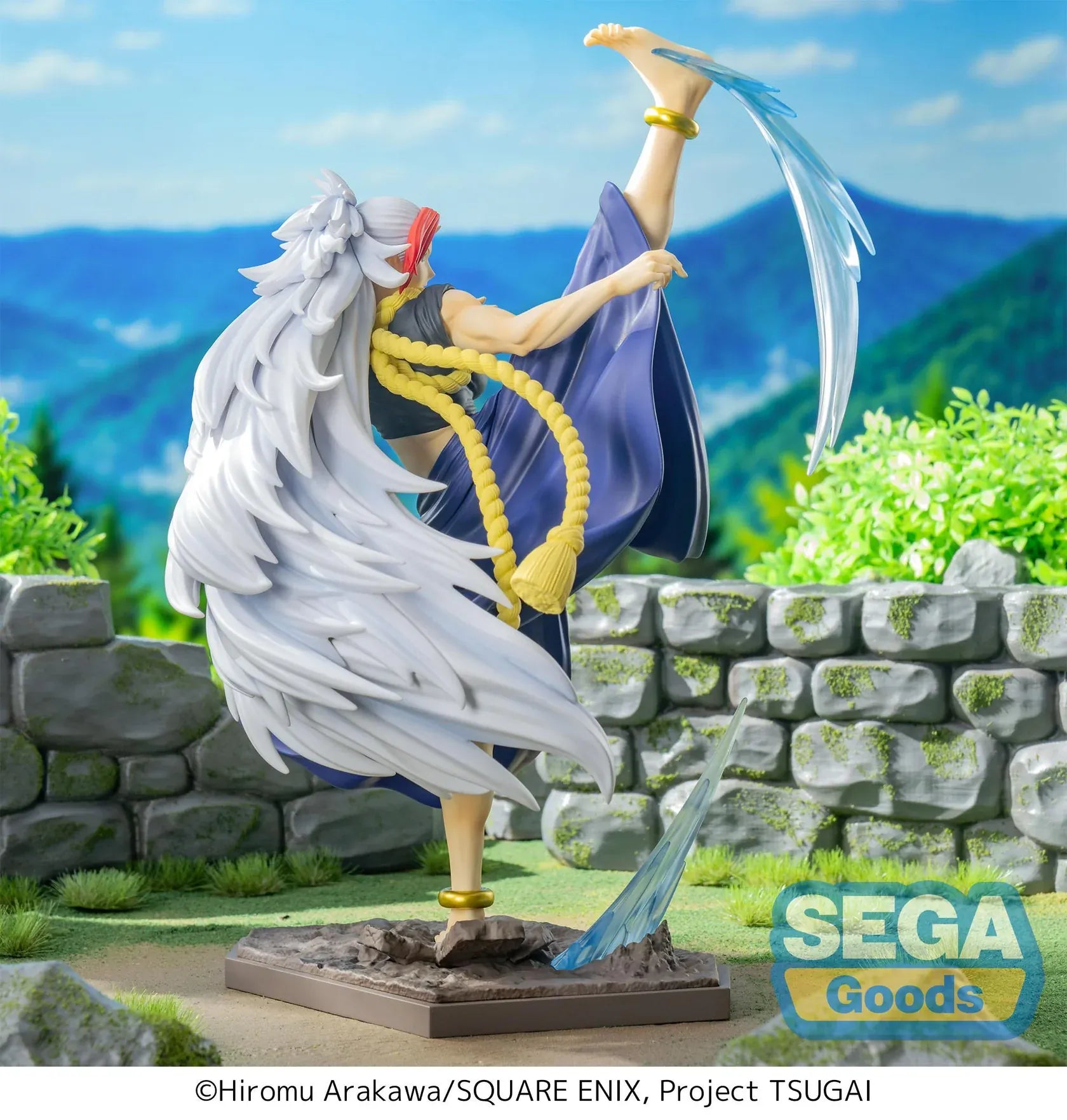 Daemons of the Shadow Realm Luminasta Left Figure performing a high kick with blue effect parts and flowing white hair