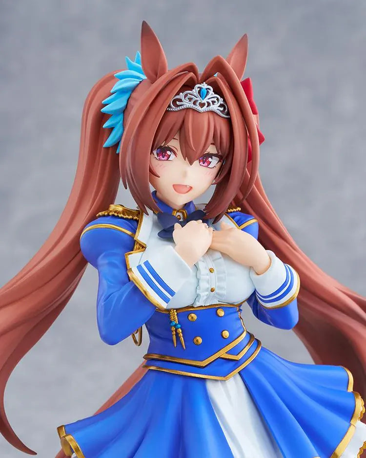 Umamusume Pretty Derby POP UP PARADE Daiwa Scarlet L Size Figure in blue and white racing outfit