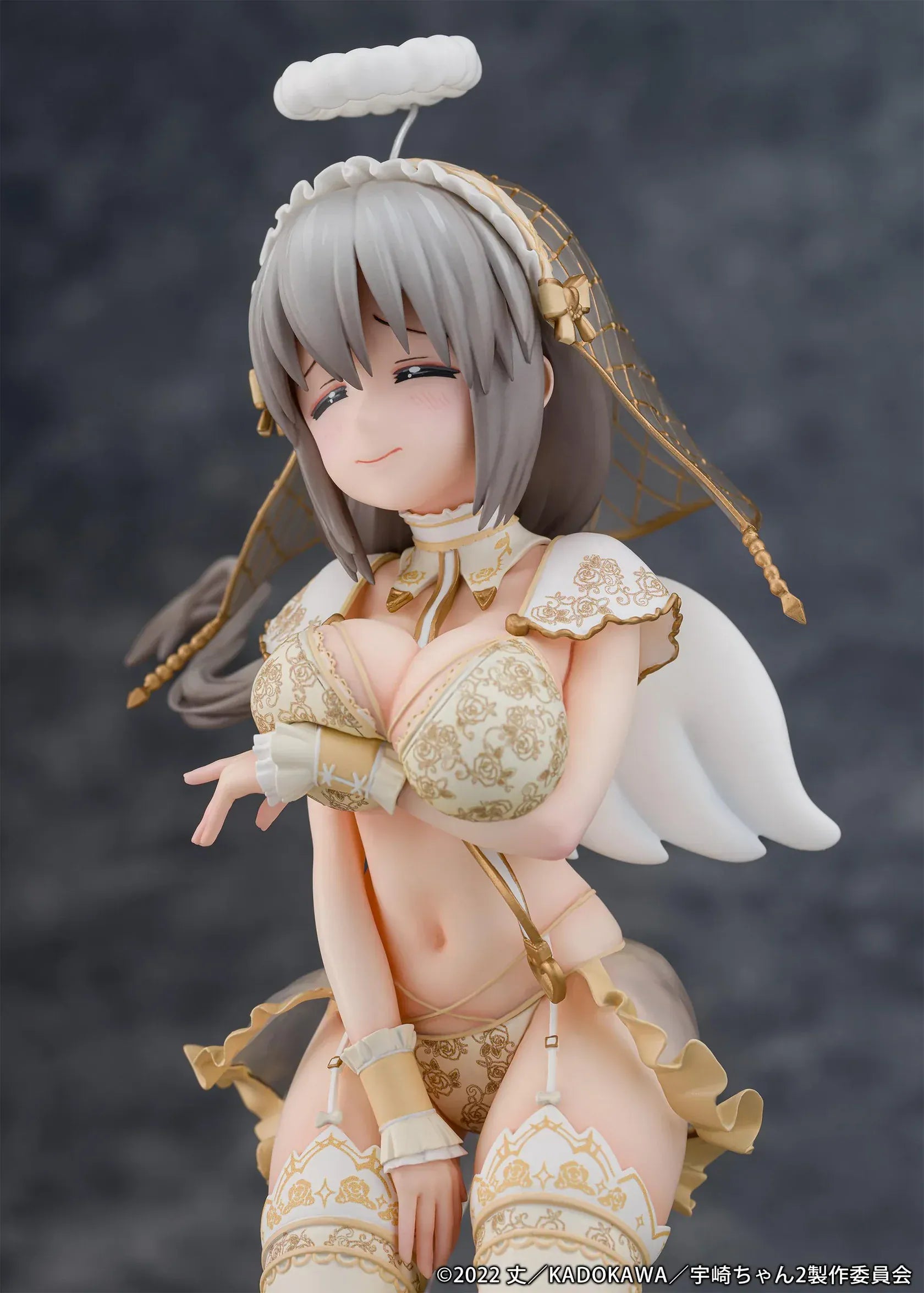 Tsuki Uzaki Angel Version 1/7 scale figure from Uzaki-chan Wants to Hang Out kneeling pose