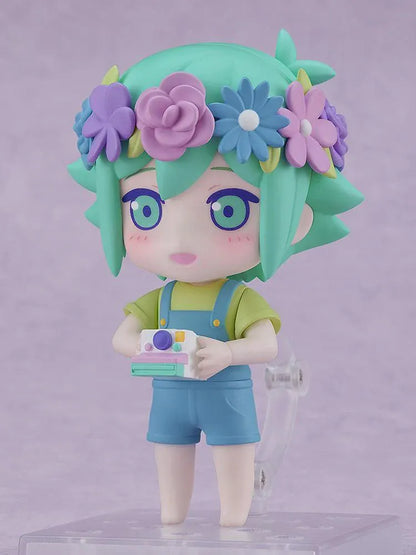 OMORI Nendoroid Basil Figure rerelease with green hair colorful flower crown and blue overalls