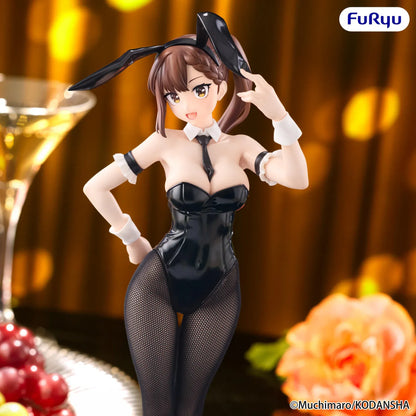 Hisako Kotobuki BiCute Bunnies figure wearing a glossy black bunny suit, long bunny ears, fishnet tights, and black heels.