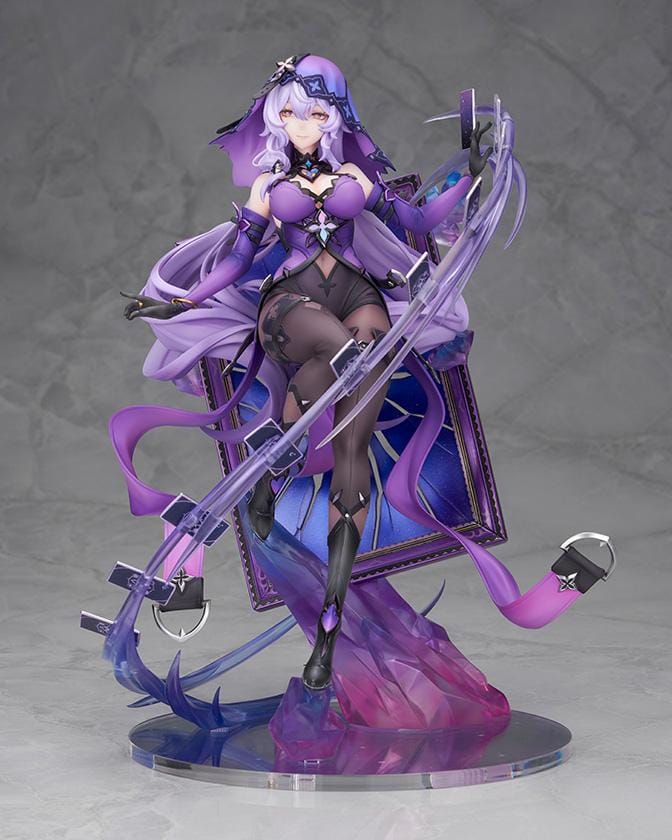 Honkai Star Rail Black Swan 1/7 Scale Figure featuring Black Swan with flowing lavender hair, purple outfit, tarot-inspired effects, and crystal-style display base.