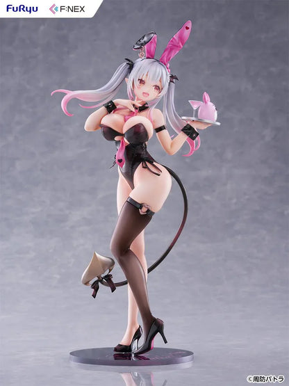 Suou Patra Bunny Ver 1/6 Scale Figure by FuRyu F:NEX wearing a black and pink bunny outfit with stockings, heels, bunny ears, and tail
