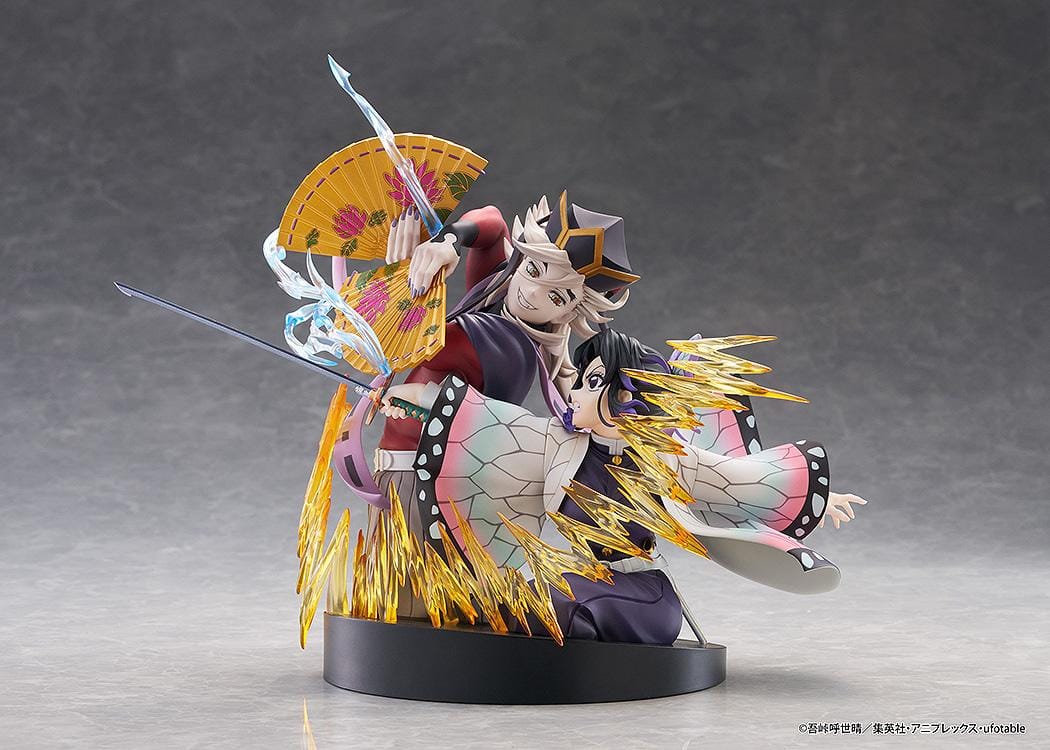 Demon Slayer Kimetsu no Yaiba Shinobu Kocho and Doma Non-Scale Figure with battle pose, translucent attack effects, fan accessory, and display base