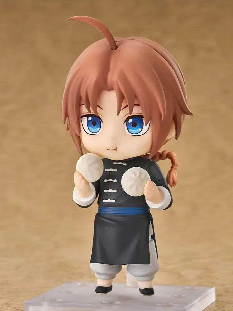 Gintama Nendoroid Kamui Figure with orange hair, black outfit, smiling expression, and umbrella accessory