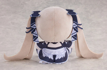 Azur Lane Formidable Punipuni plushie with long blonde twin tails, red embroidered eyes, and navy outfit in seated pose