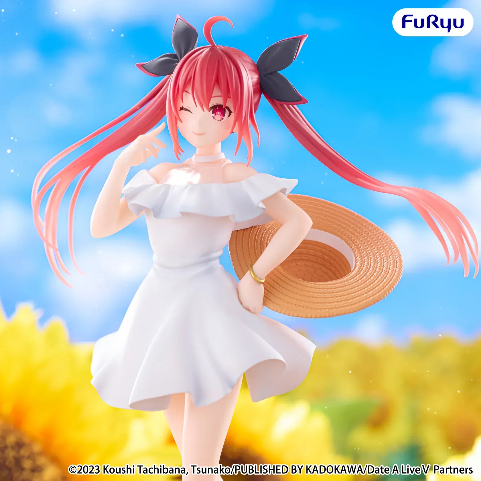 Date A Live V Kotori Itsuka Summer Dress figure wearing white off-shoulder dress with straw hat and twin tails