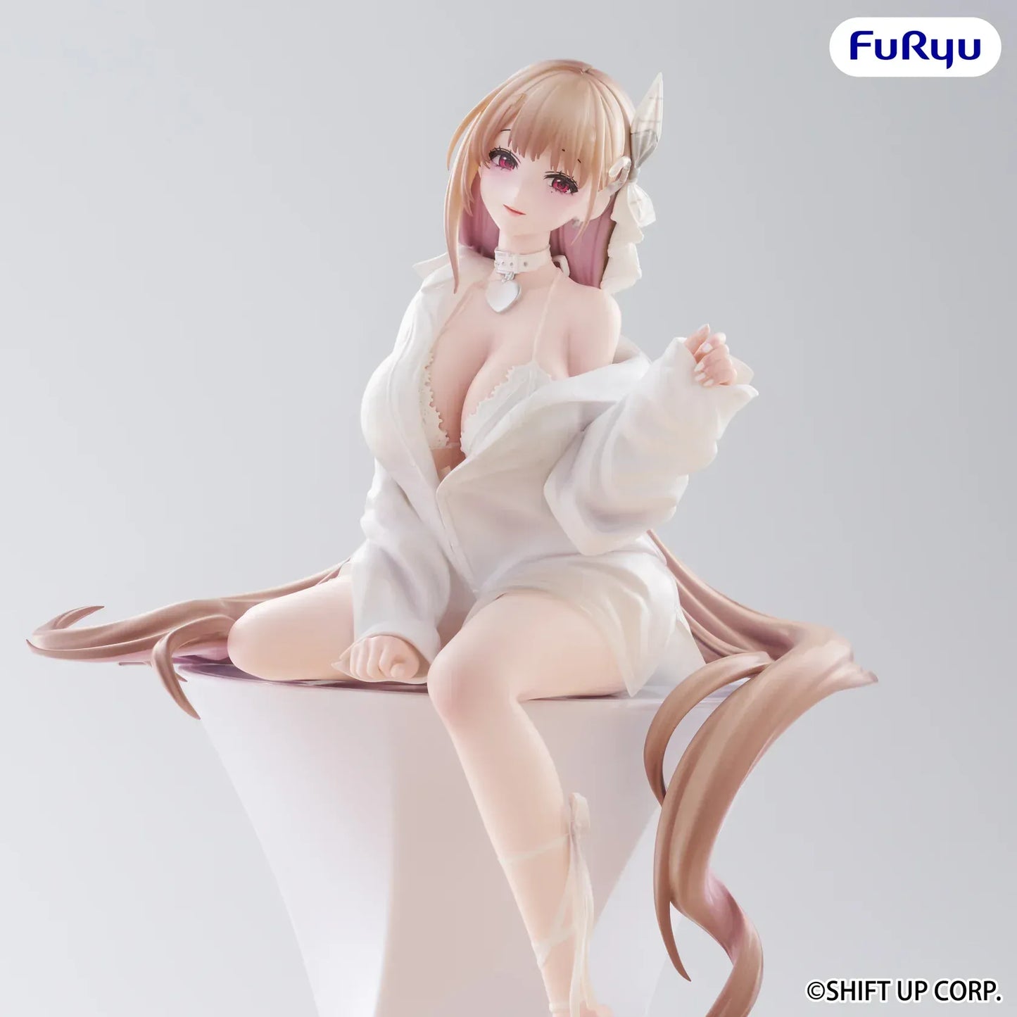 Goddess of Victory Nikke Viper Noodle Stopper figure seated in white outfit with long flowing hair