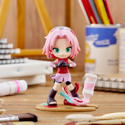 Naruto Shippuden PalVerse Pale Sakura Haruno Figure with pink hair and colorful paint-themed base