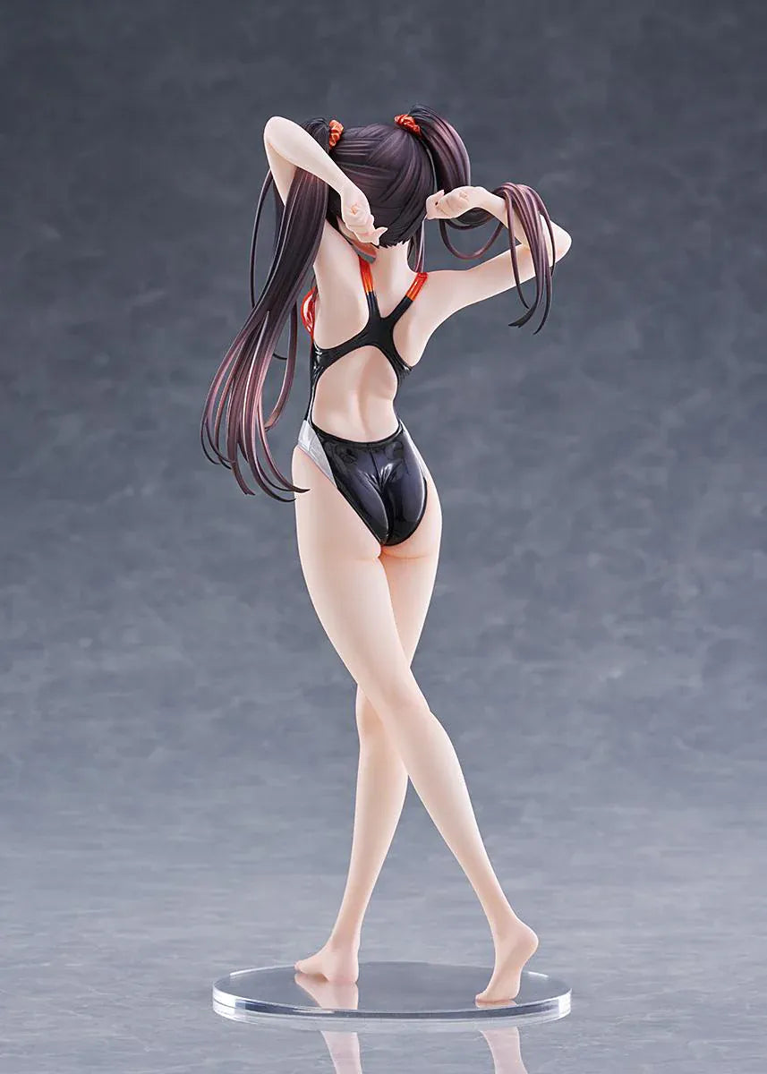 Swimsuit Silhouette DATE A LIVE Kurumi Tokisaki Swimwear Ver. 1/7 Scale Figure featuring Kurumi in a black, white, and red swimsuit with twin tails and a clear display base.