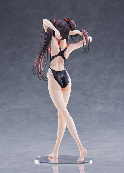 Swimsuit Silhouette DATE A LIVE Kurumi Tokisaki Swimwear Ver. 1/7 Scale Figure featuring Kurumi in a black, white, and red swimsuit with twin tails and a clear display base.