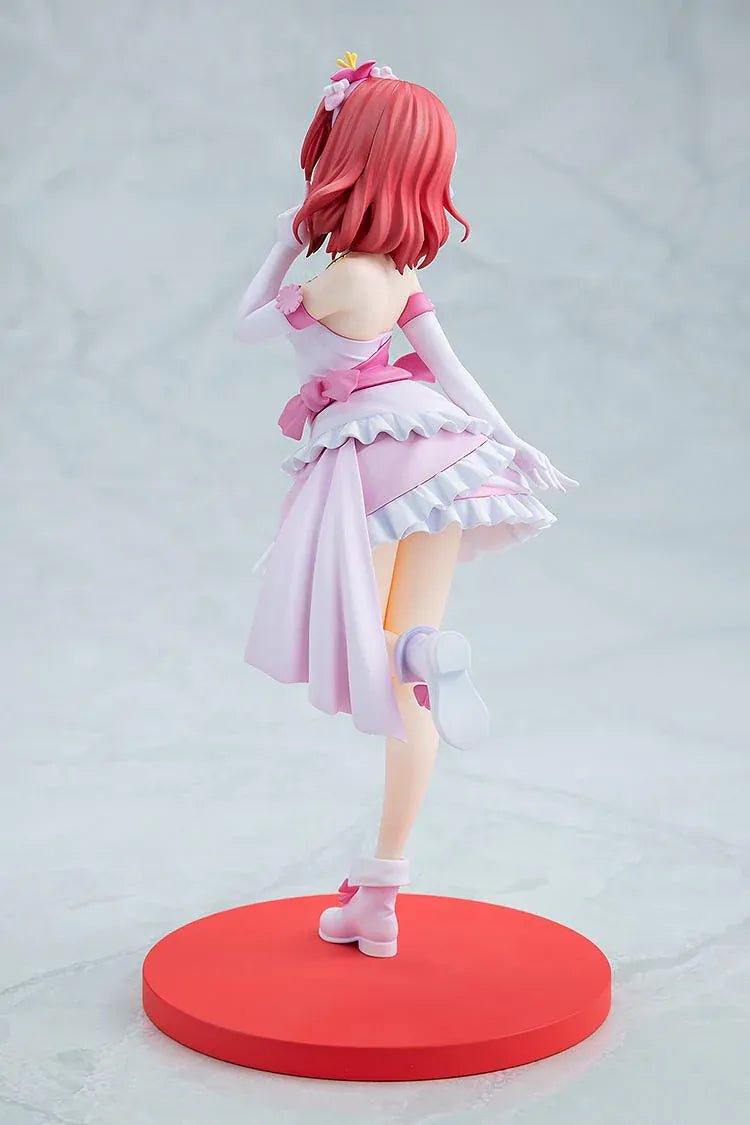 Love Live School Idol Project Maki Nishikino Bokutachi wa Hitotsu no Hikari Ver. Figure featuring Maki in a pink and white idol outfit with rose detail, white gloves, and red display base.