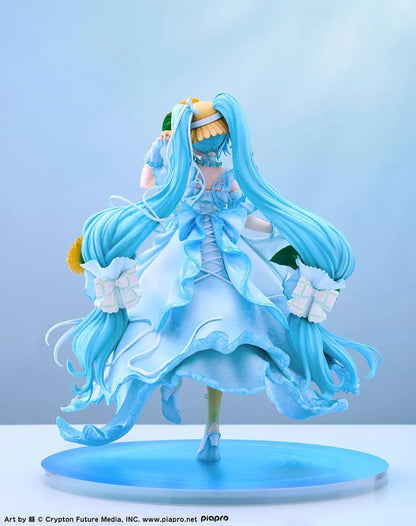 Vocaloid Hatsune Miku Magical Mirai 2026 Ver. 1/7 scale figure wearing a flowing blue dress decorated with sunflowers and elegant ribbons