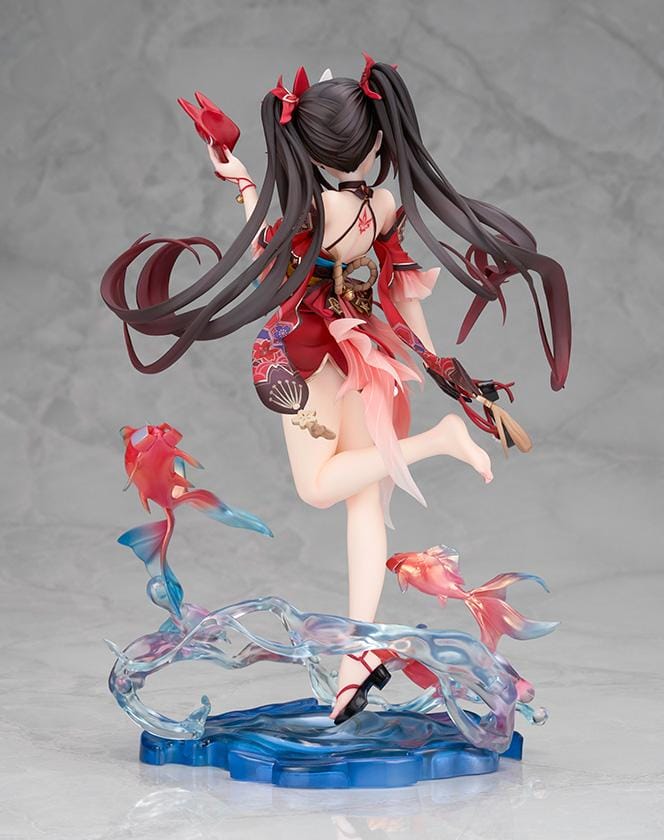 Honkai Star Rail Sparkle 1/7 scale figure in red and black outfit surrounded by translucent water effects and colorful goldfish