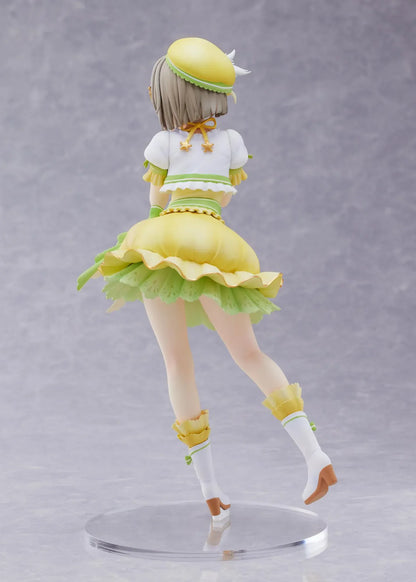 Love Live Nijigasaki High School Idol Club Kasumi Nakasu 1/7 Scale Figure featuring Kasumi in a yellow and green idol outfit with a winking expression, ribbon accents, and matching boots.
