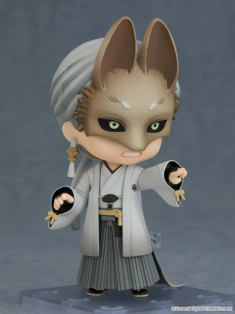 SILENT HILL f Nendoroid Fox Mask figure wearing a detailed fox mask, gray robes, pleated hakama, and a flowing tail.