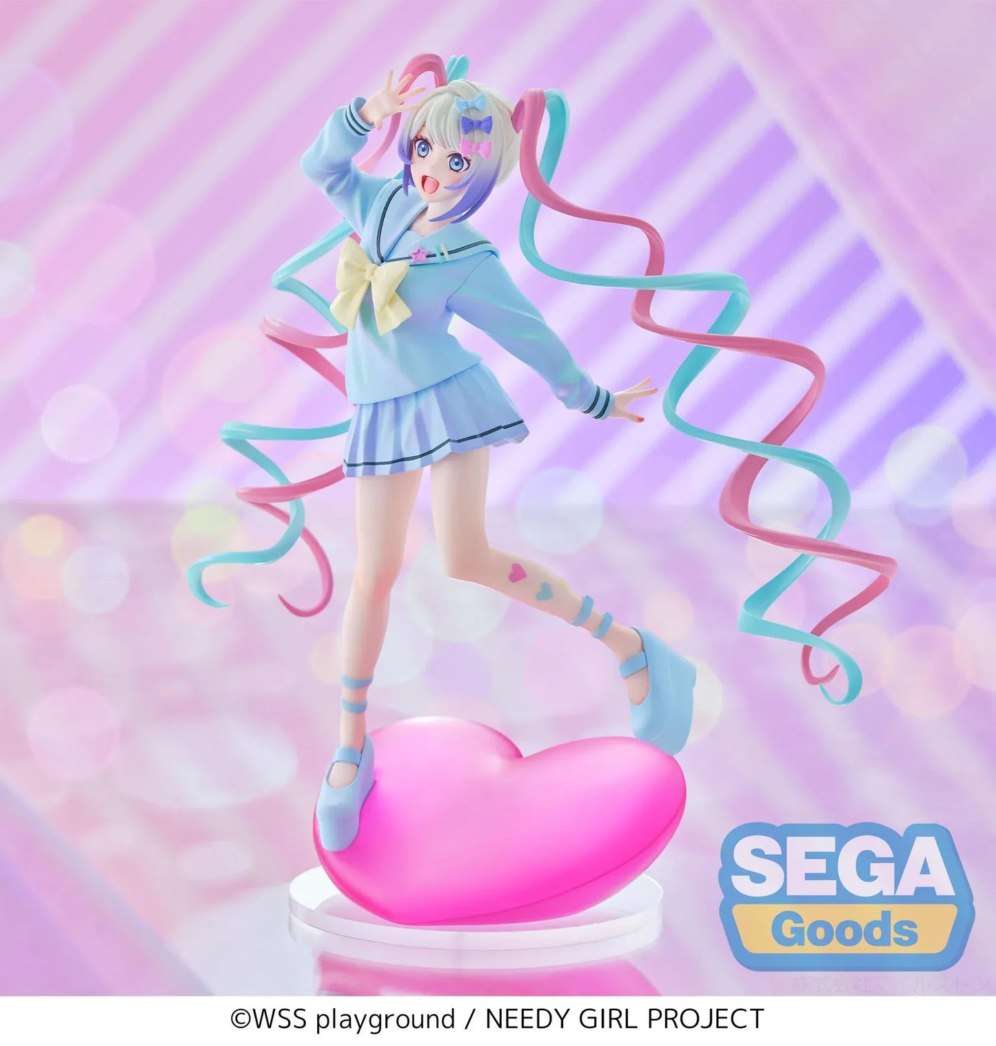 NEEDY GIRL OVERDOSE XStellar OMGkawaiiAngel Figure with pastel sailor outfit, pink and blue twin tails, and heart-shaped base