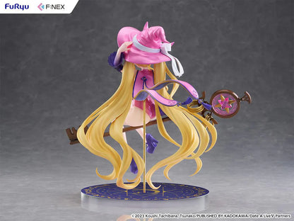 Date A Live V Mukuro Hoshimiya Witch Style Ver. 1/7 Scale Figure featuring Mukuro with long blonde hair, pink witch outfit, large witch hat, key-shaped staff, and magical display base.
