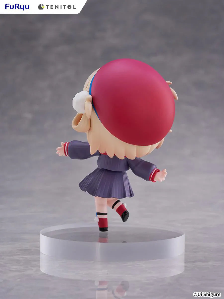 Ui Shigure Tenitol Mini Ui Shigure Figure with blonde hair, green eyes, earmuffs, school uniform outfit, cheerful pose, and round display base