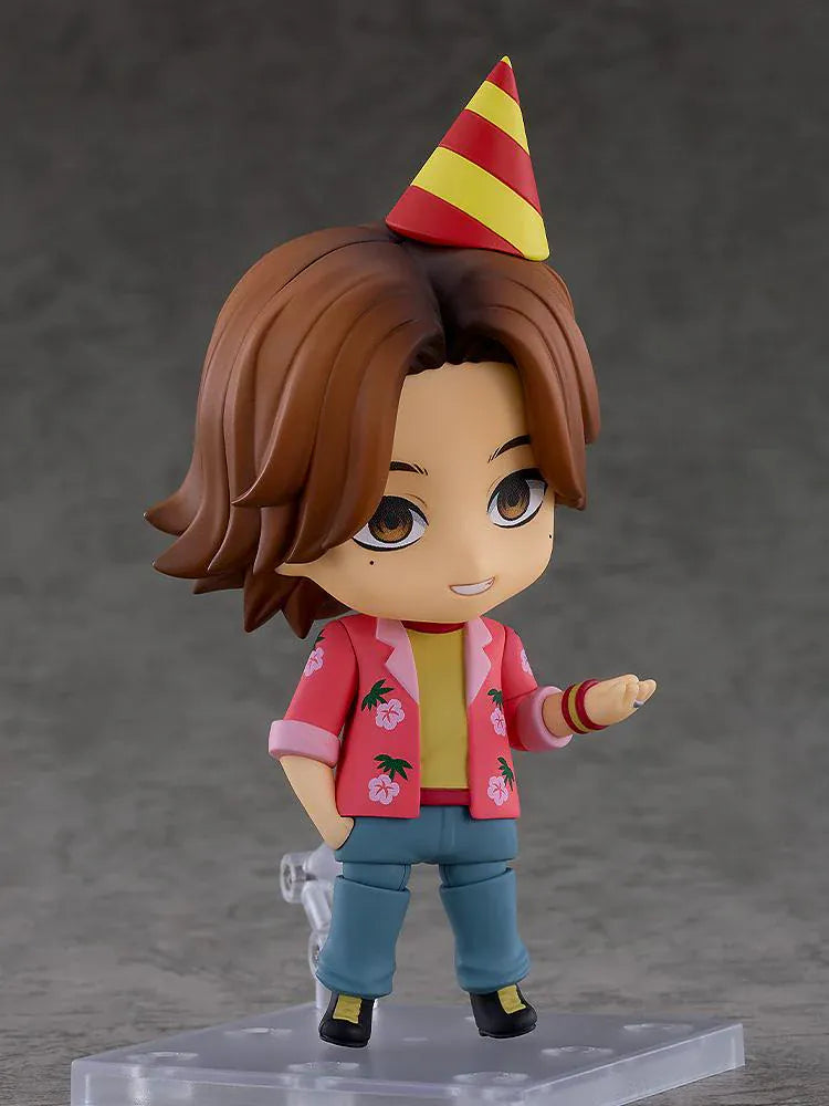 Mouthwashing Nendoroid Daisuke Figure with brown hair, pink floral shirt, yellow top, blue pants, and chibi-style pose