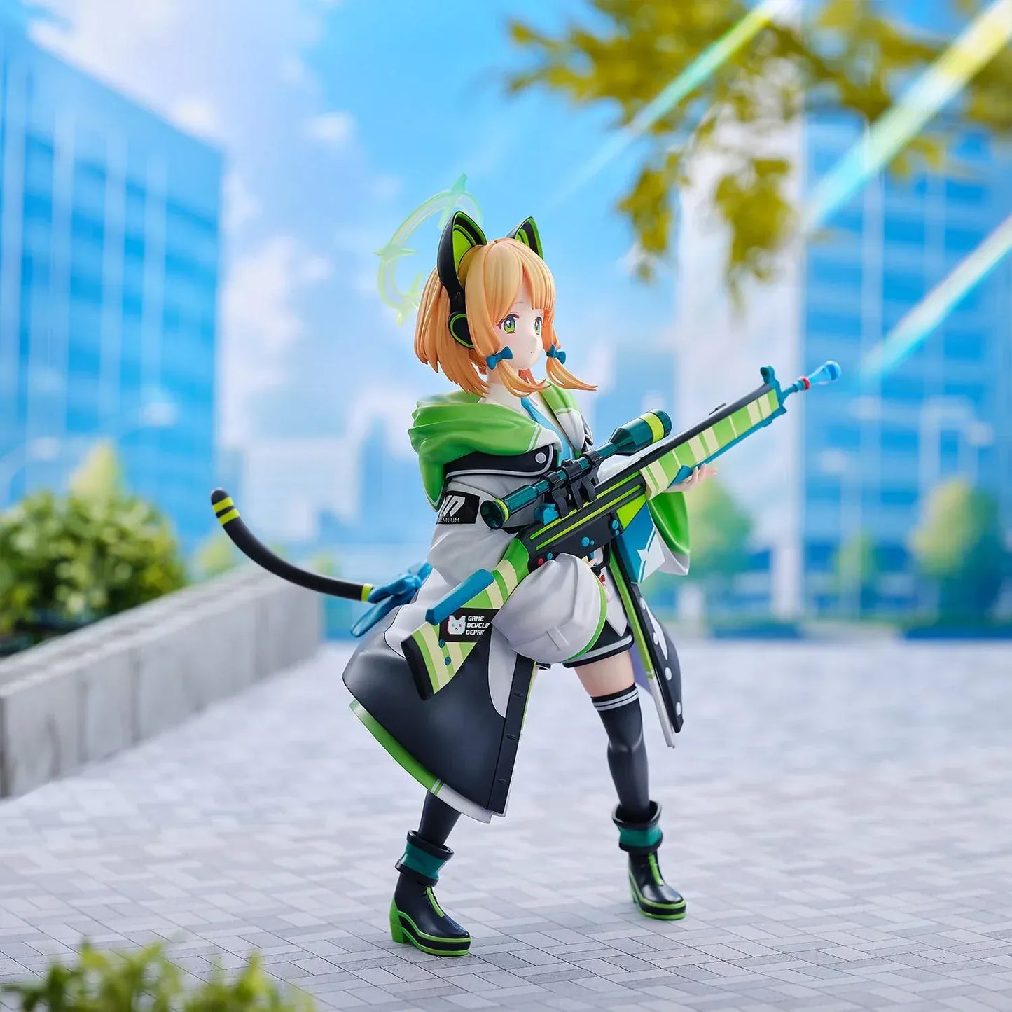 Blue Archive Midori 1/6 scale figure holding green rifle with cat-ear headset